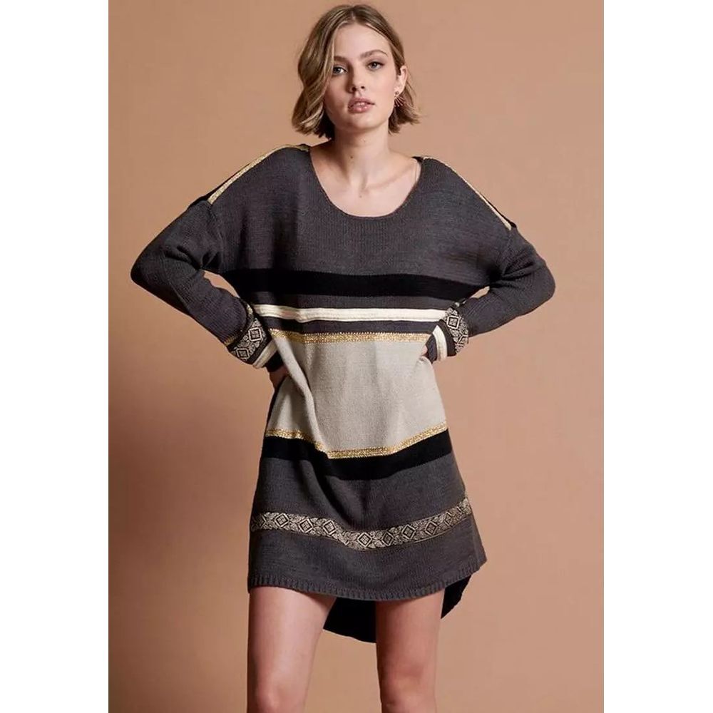 One x One Teaspoon NWOT Knit Sweater‎ Dress /Top Black Gray Gold Size Medium